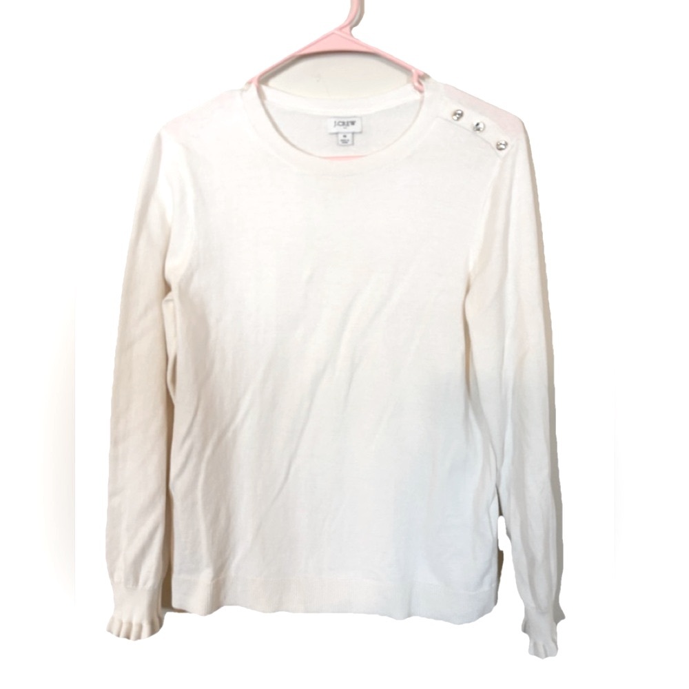 J. Crew Cream Cotton Sweater with Shoulder Buttons SMALL